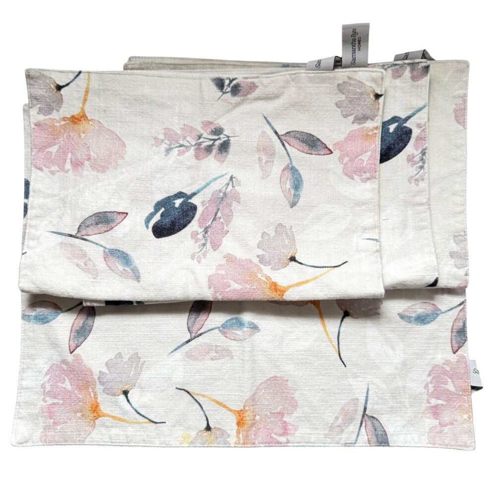 Samantha Pynn Home Floral Cotton Placemats Set Of 4 Soft Pink White Watercolor